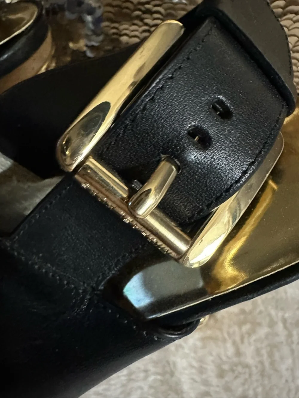 Michael Kors Black Leather Platform Clog Heels with Gold Studs - Picture 4 of 12